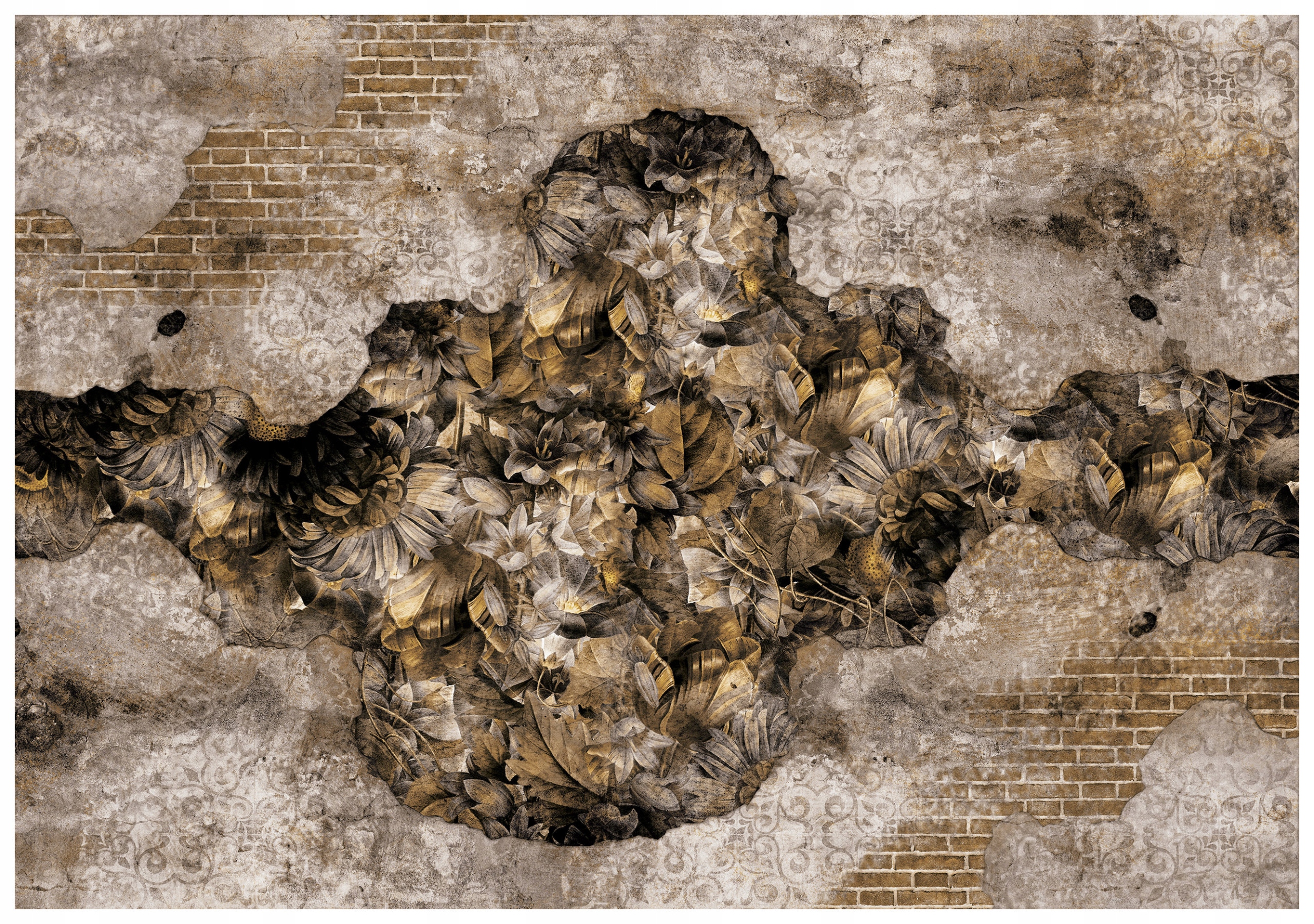 Vliesová fototapeta Cihla s květinami vintage iluze 300x210 lepidlo