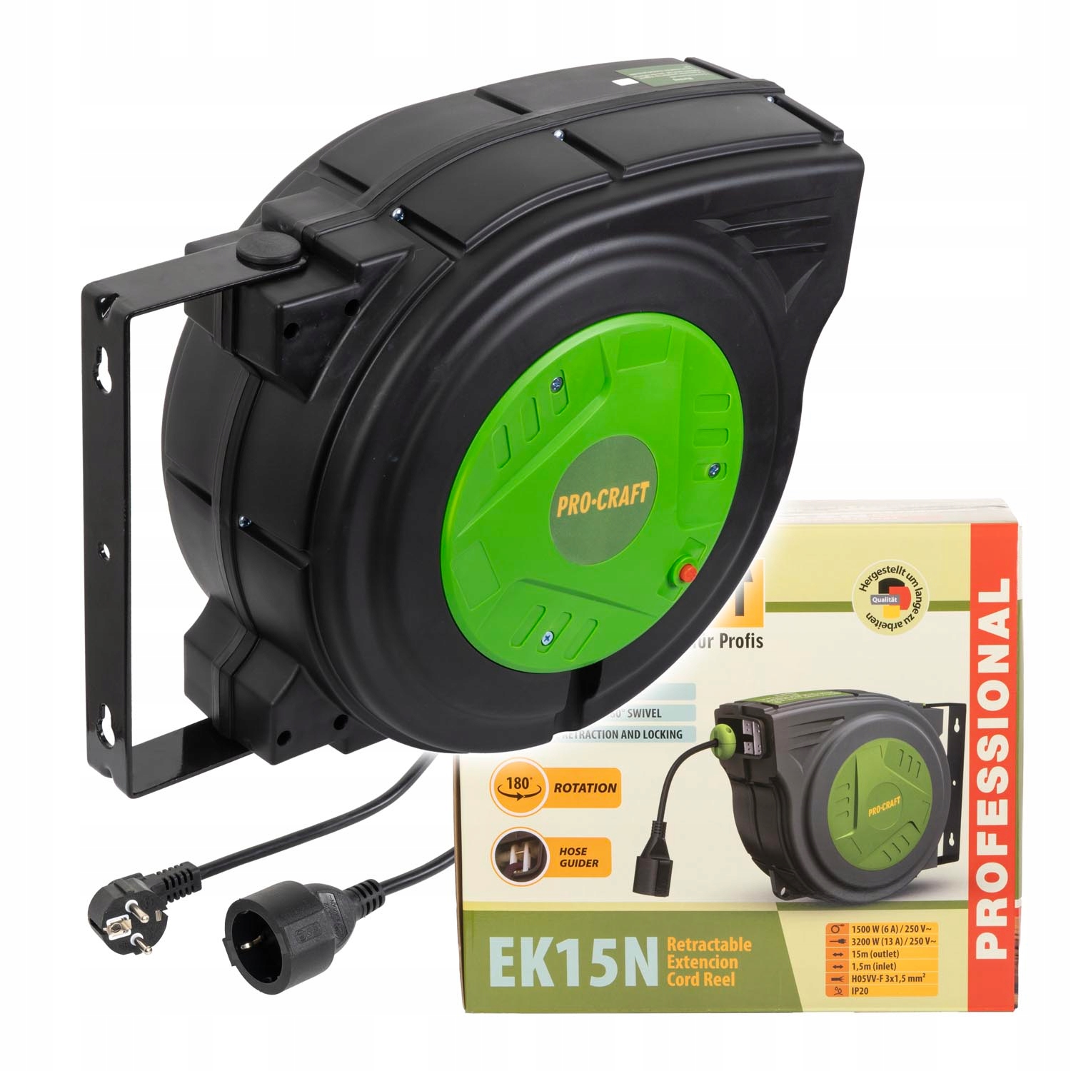 Samonavíjací predlžovací kábel, bubon Procraft EK15N, 3200W
