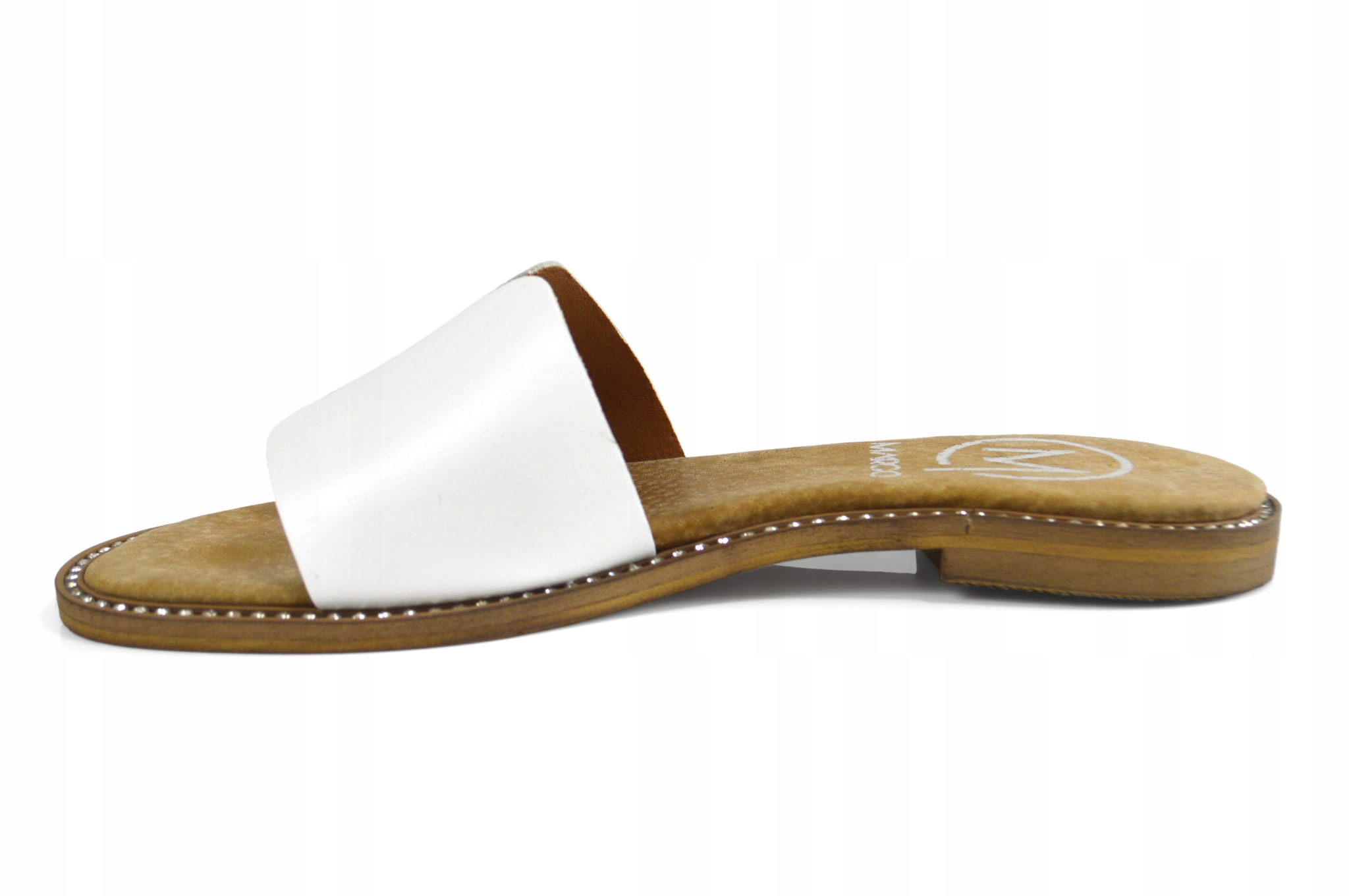 Białe klapki skórzane z ozdobnym spodem - 36, Biały Płeć kobieta