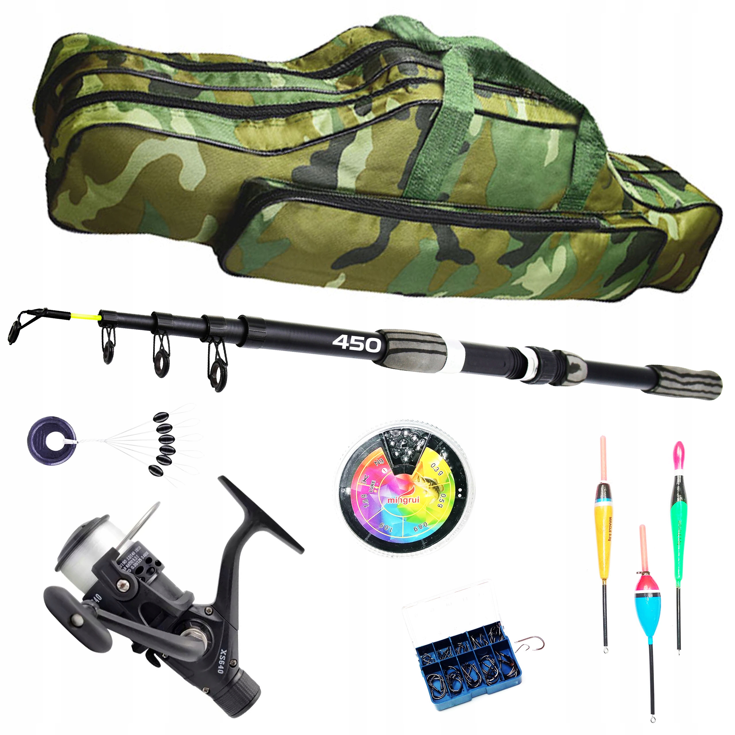 Rybářský set Teleskopický splávek Travel 450 a naviják plus Pouzdro