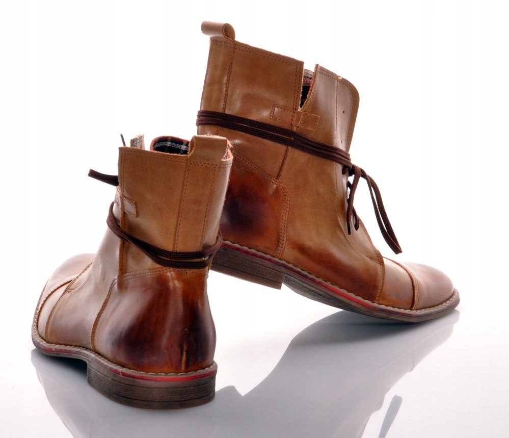 3/4 Buty Bullet Miodowe , Camelowe Trzewiki za kostke sztyblety Skórzane 44 Kolor brązowy