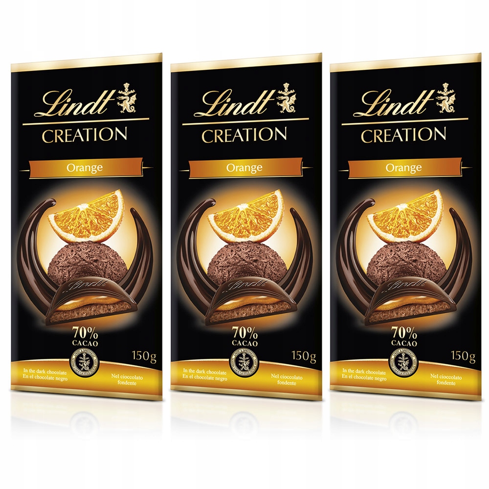 Zestaw czekolad Lindt Creation 70% czekolada gorzka pomarańcza 150g x3