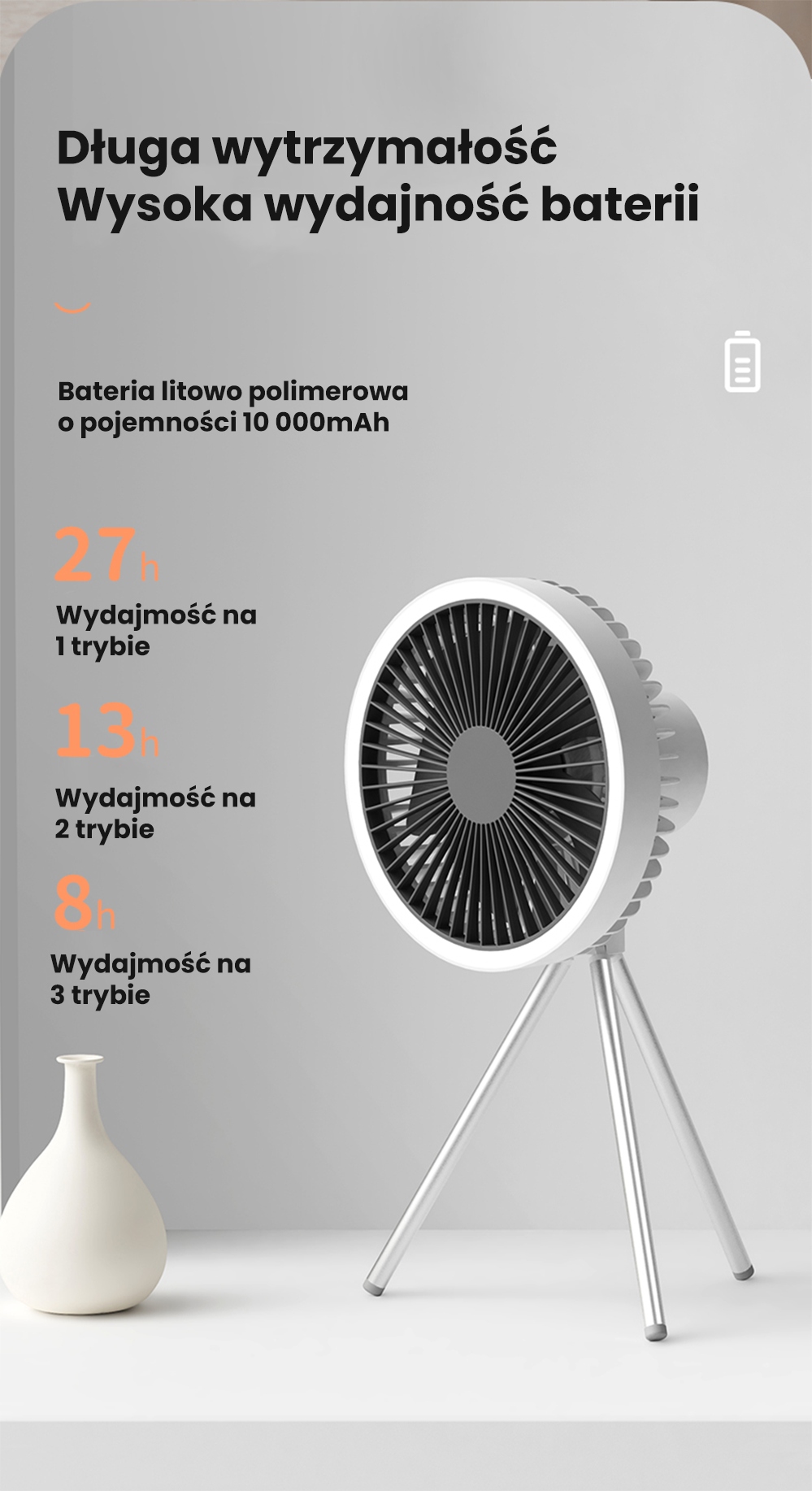 WIATRAK OGRODOWY PRZENOŚNY USB WENTYLATOR 3w1 STOJĄCY WISZĄCY LED POWERBANK Typ brak informacji