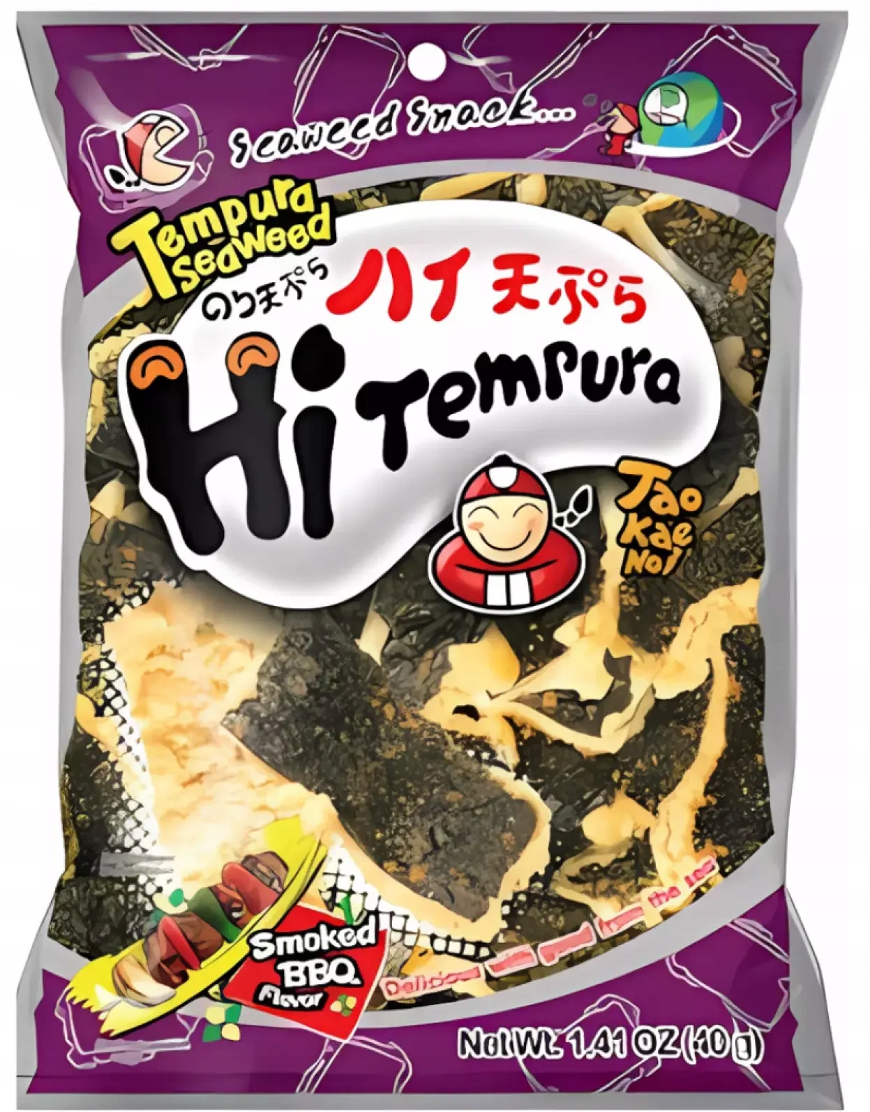 Levně 4x Chipsy Hi Tempura, mořské řasy nori v těstíčku tempura s příchutí uzeného Bbq 40g Tao Kae