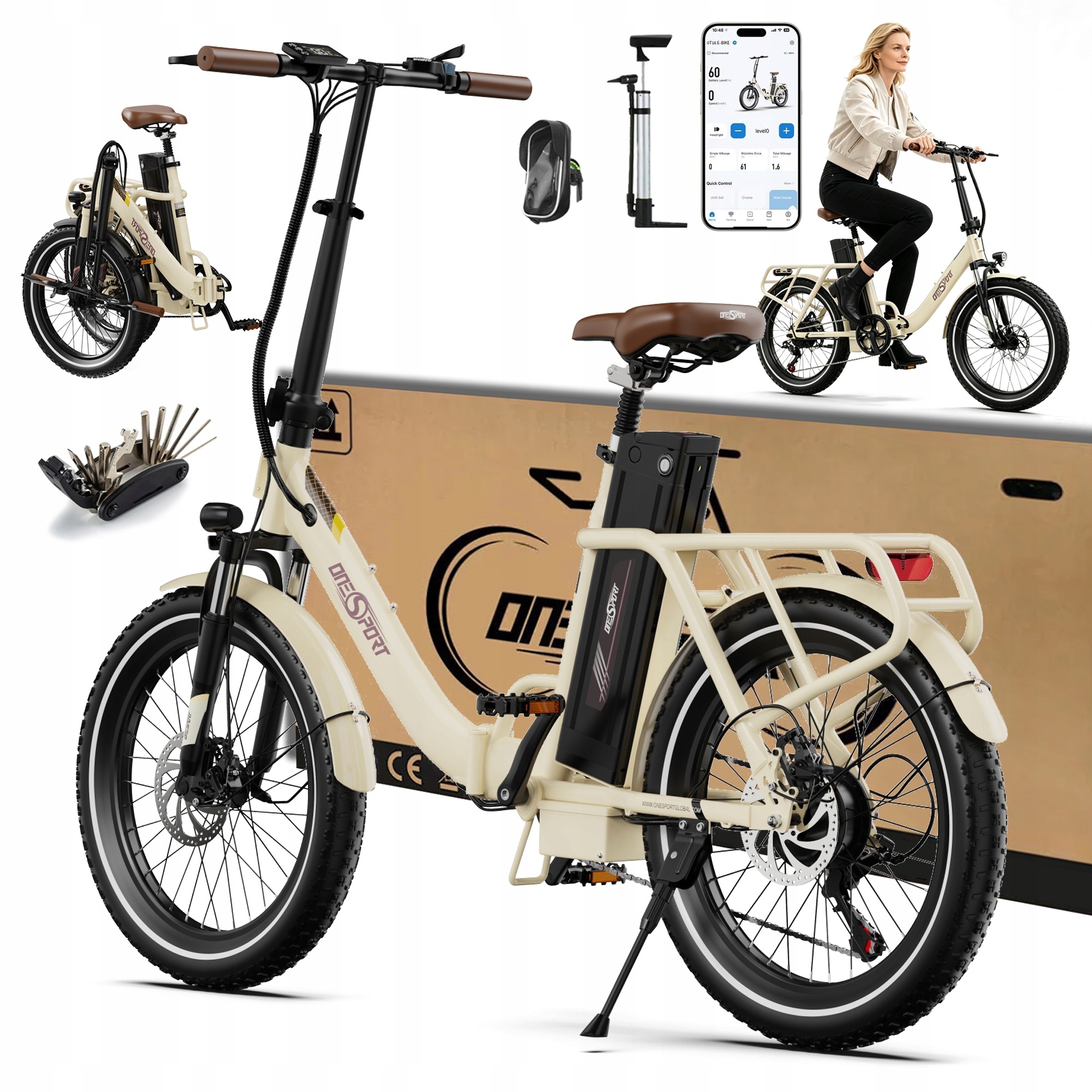 Rower elektryczny składany 20" Fatbike 250W 48V17Ah 25km/h 120km Miejski Pl