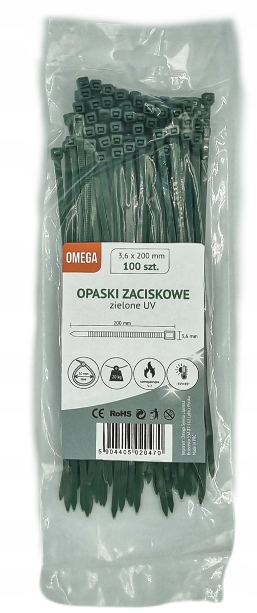 

Opaski Trytki Zaciskowe Kablowe Uv Zielone 3,6X200