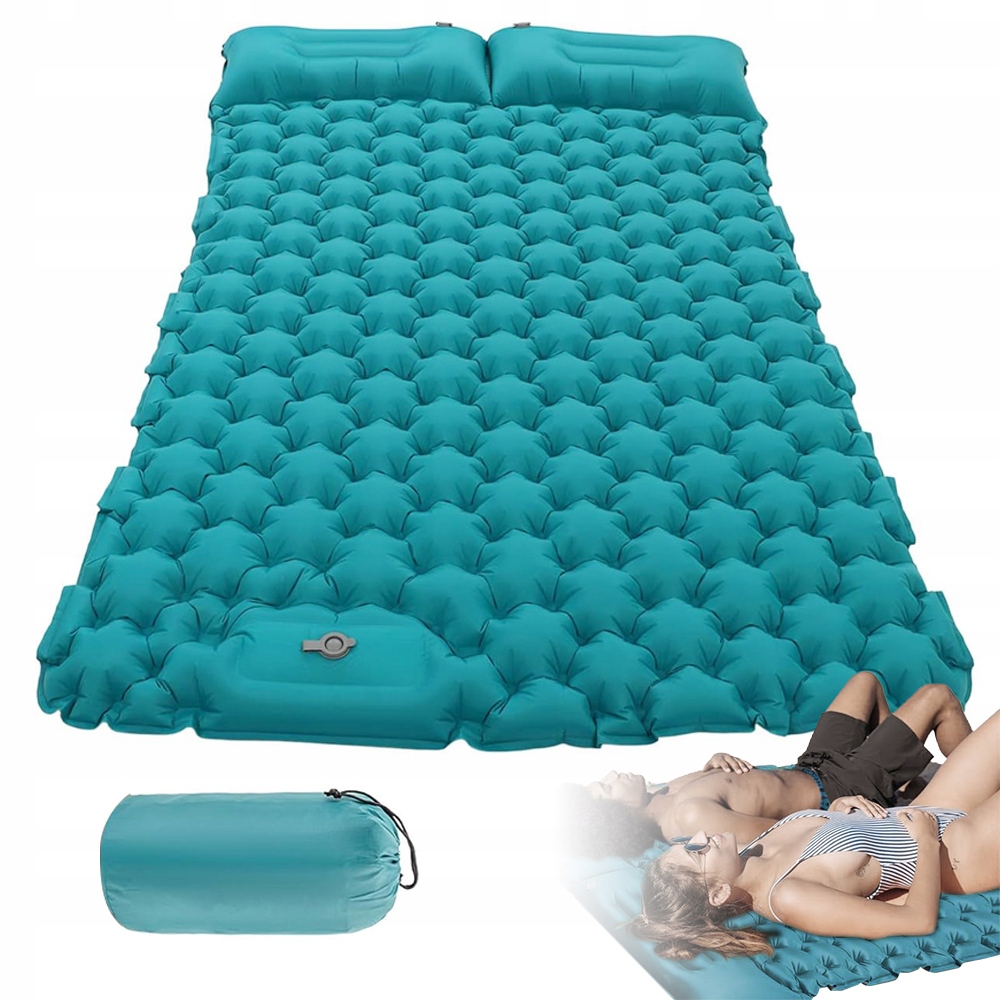 Materac Dmuchany Turystyczny Dla 2 Osób Z Ergonomiczną Poduszką Camping