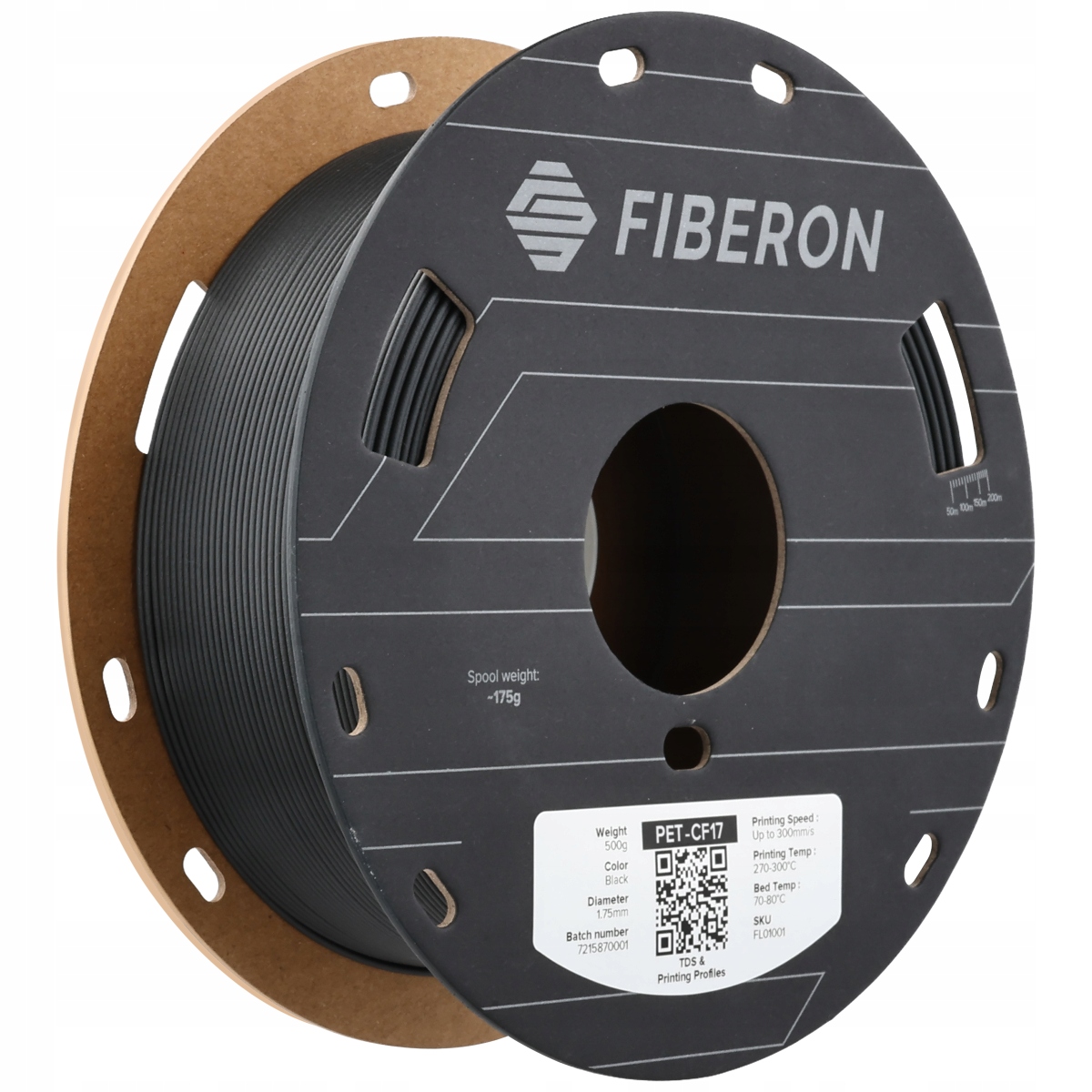 Filament Polymaker Fiberon PET-CF17 black 1,75 mm 0,5 kg
