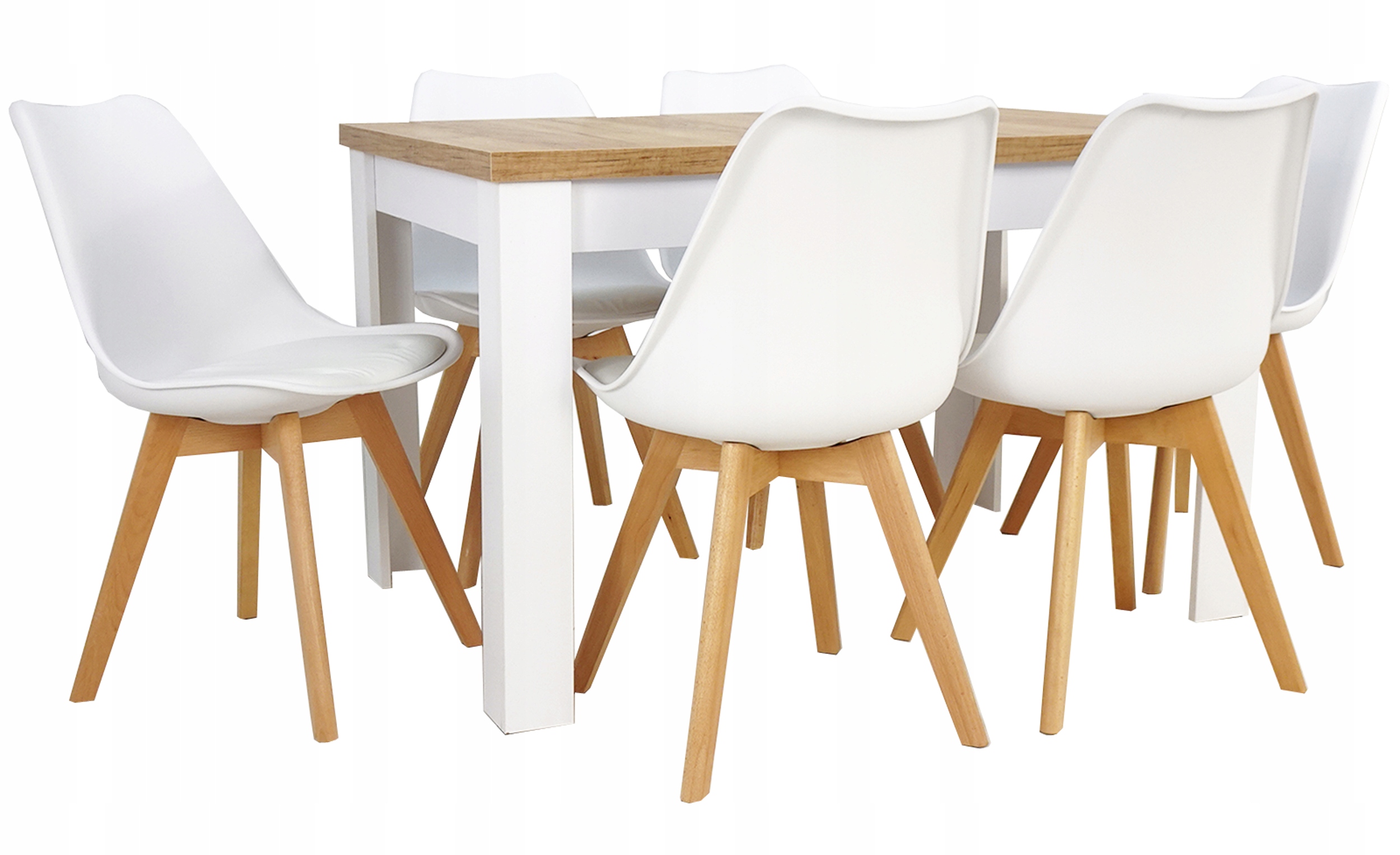 Rozkładany stół 80x120/160 6 BIAŁYCH KRZESEŁ SALON