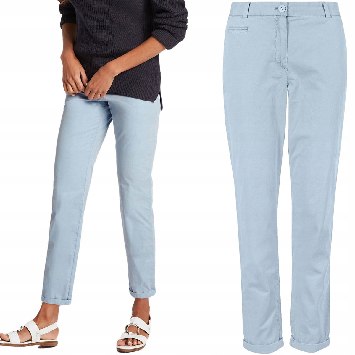 

M&s Błękitne Spodnie Chinosy Reg. XXL 44