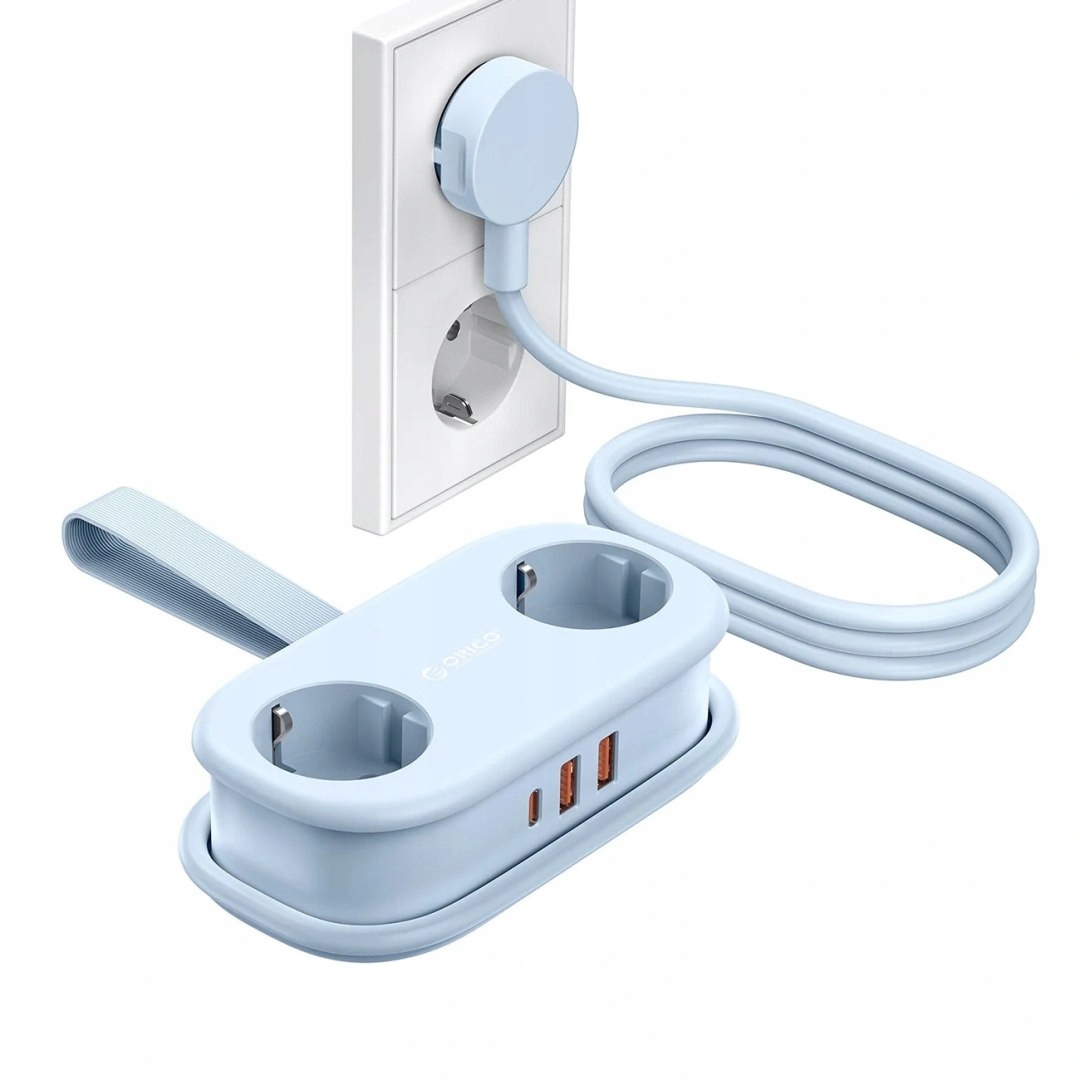 Listwa zasilająca Orico AP3 20W GaN 5w1 2x Ac 2x Usb-a 1x Usb-c niebi