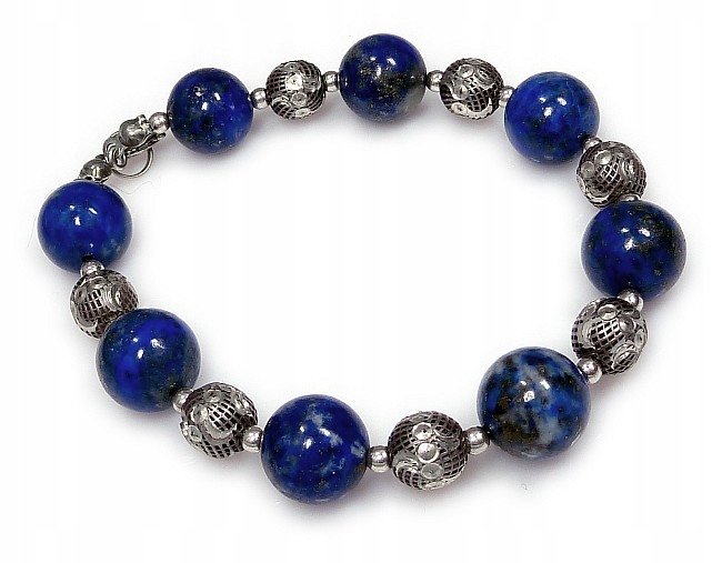 Lapis Lazuli Stříbro Krásný Náramek Certifikát