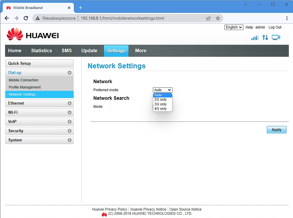 HUAWEI B315 ROUTER LTE 2x ANTENA DLNA KARTĘ SIM Najwyższy obsługiwany standard 802.11n (Wi-Fi 4)