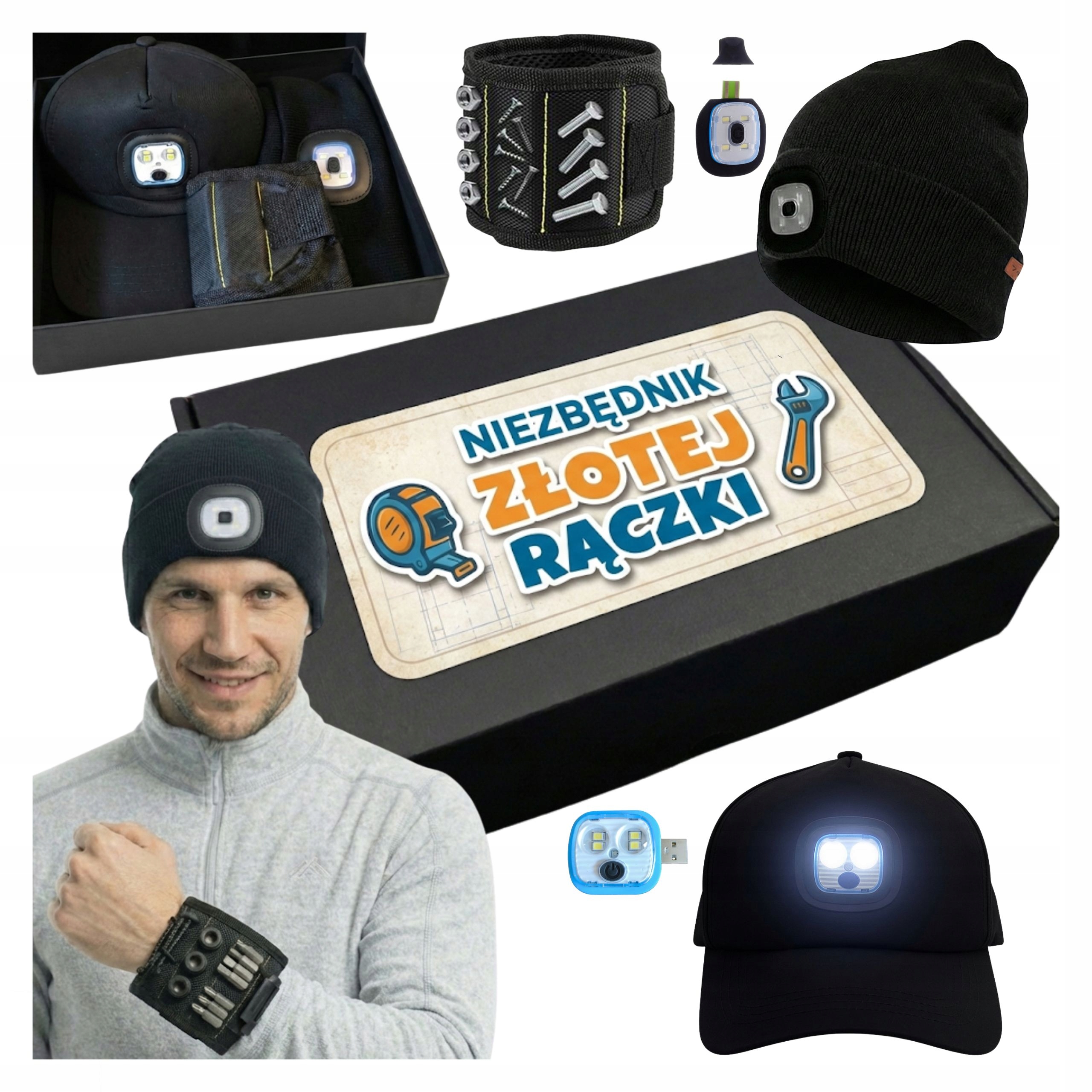 Led čepice se stříškou, zimní magnetická čelenka, sada na Dárek pro tatínka