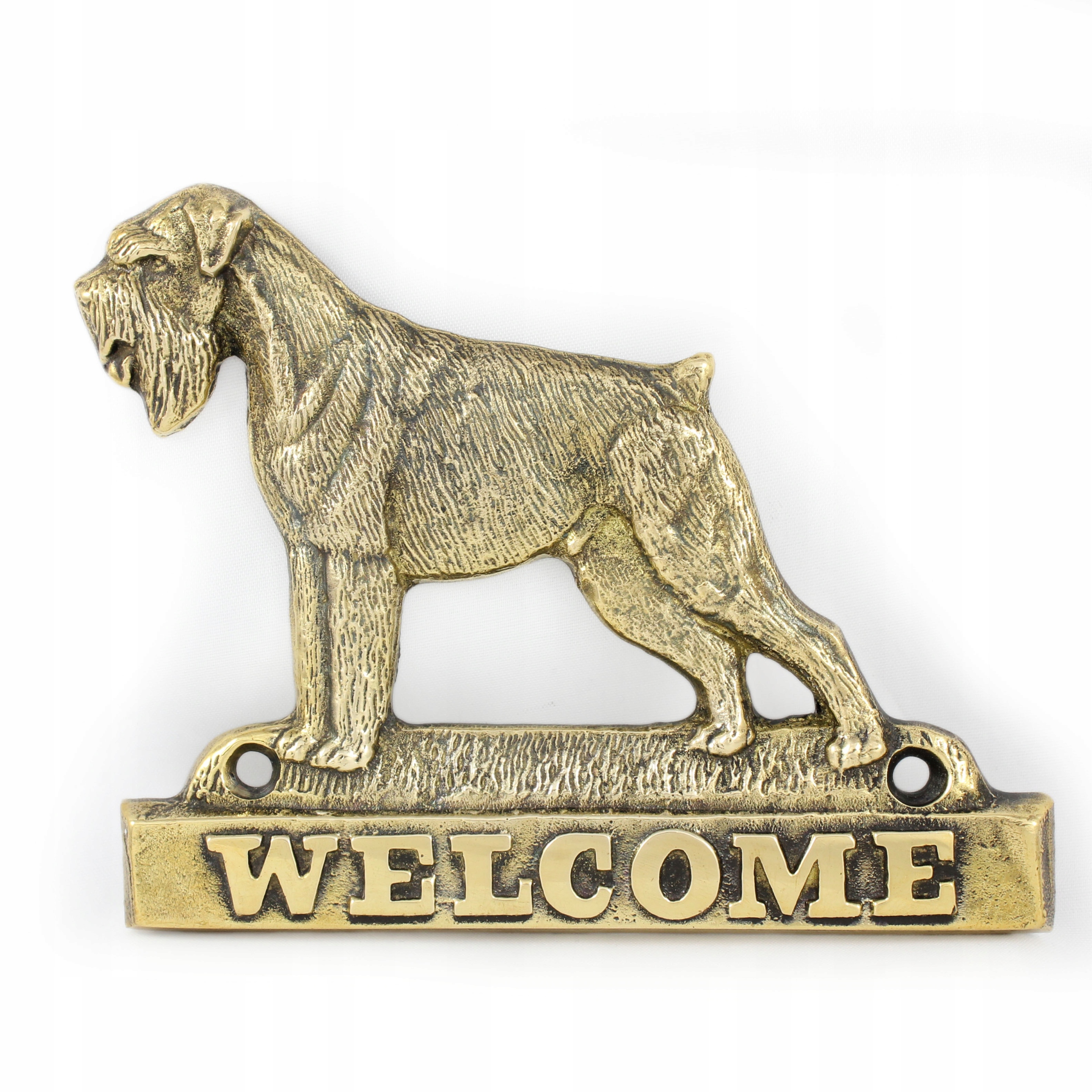 Šnaucer, Schnauzer mosadzná tabuľa na dvere so psom, štítok Welcome