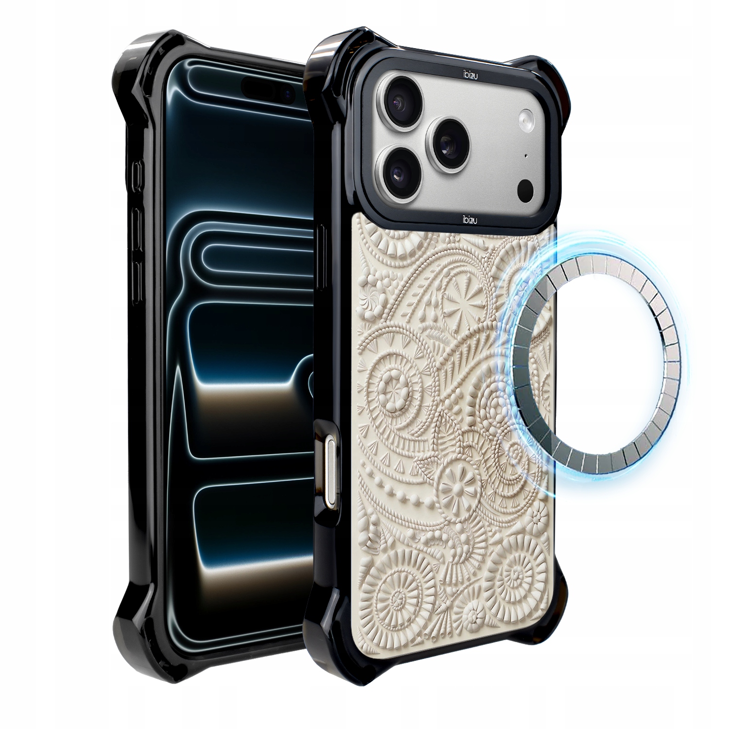 Pouzdro pro iPhone 17 Pro Ibizu DropGuard Ultra s MagSafe, pískový ornament