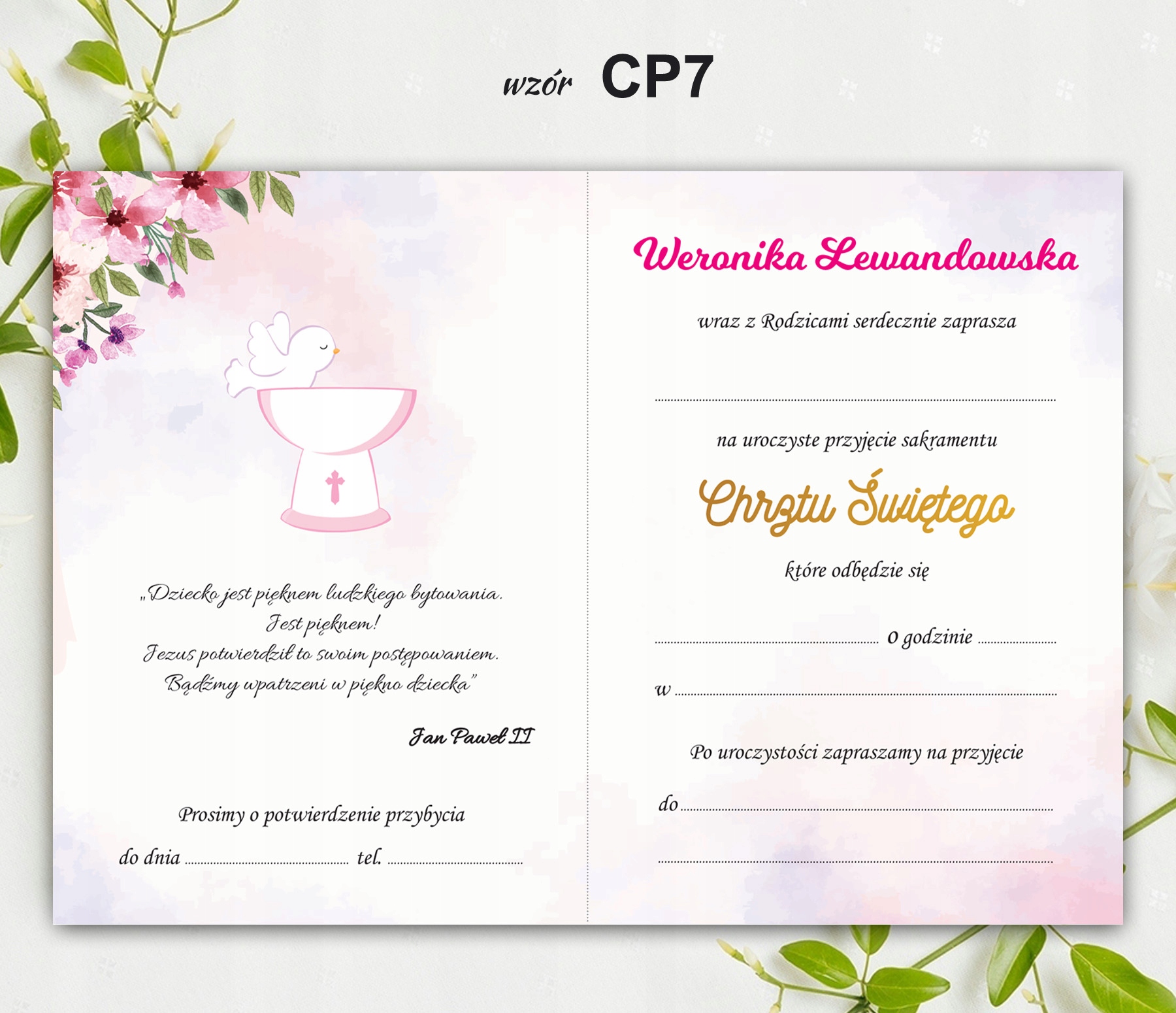 Zaproszenie na CHRZEST ŚWIĘTY chrzciny Imię Kopert Marka bez marki