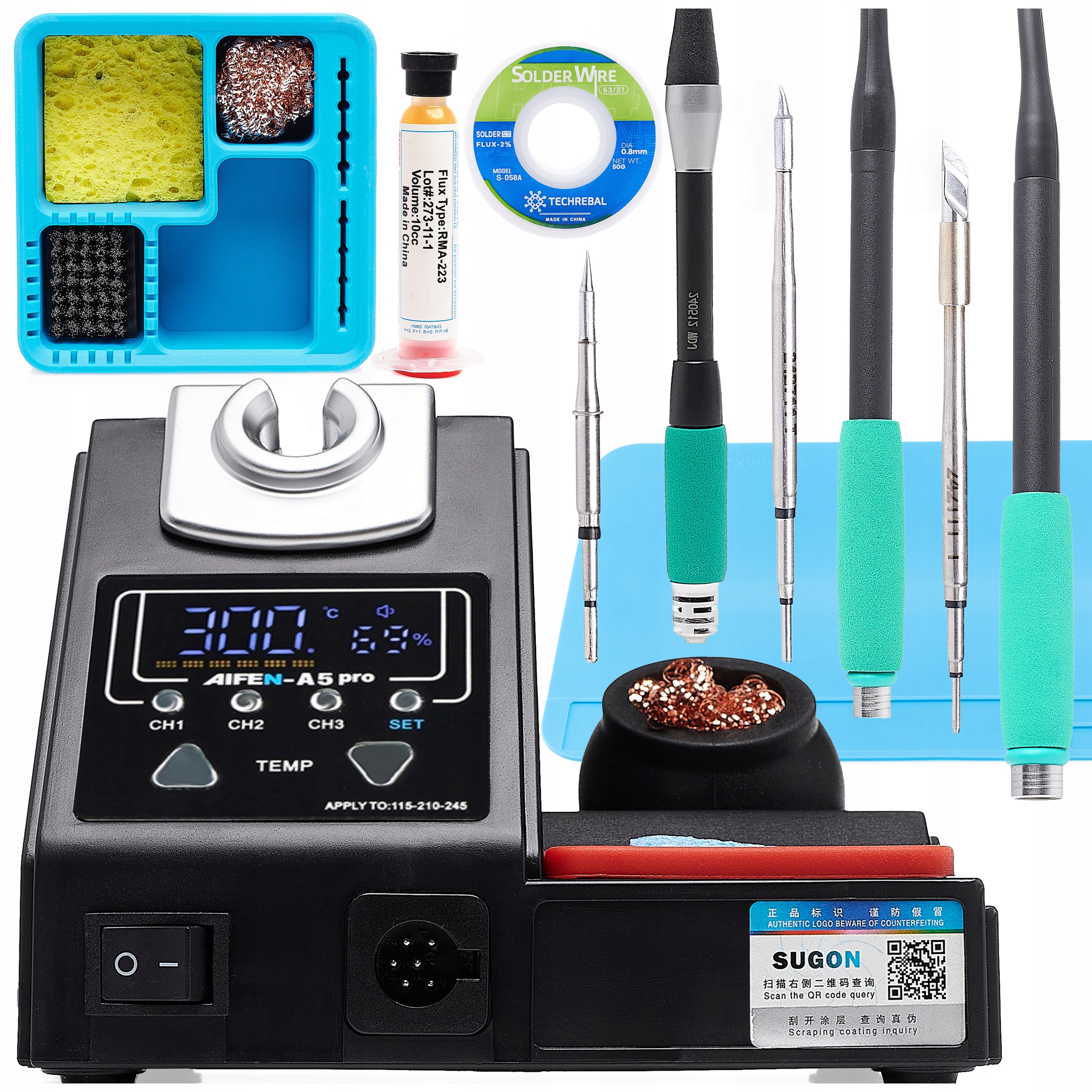 Profesionální Pájecí Stanice Aifen A5 Pro 3x Grot C115 Pletenina Cín