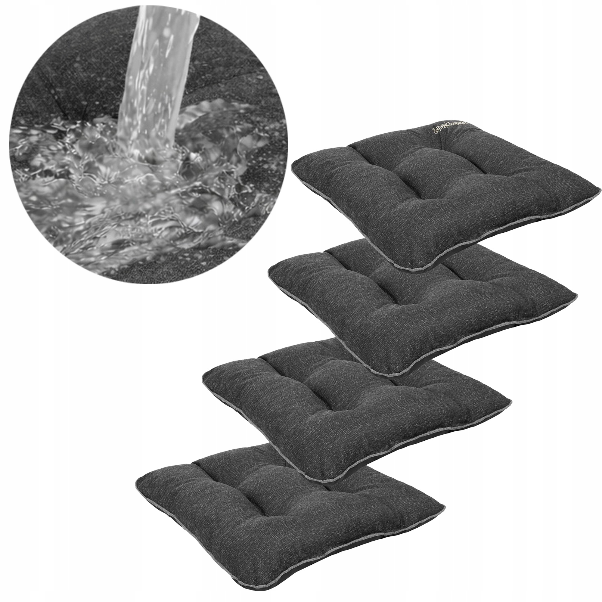 Polštář na zahradní židli sada Polštář měkký 45x45 Černý Len 4 ks