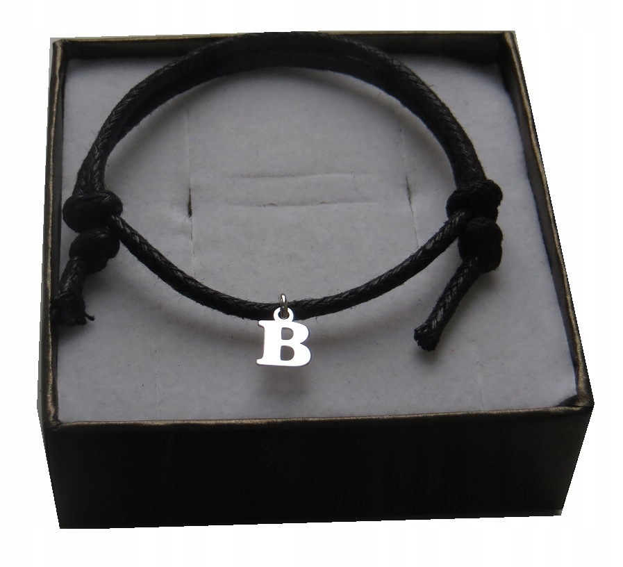 

Bransoletka sznurkowa literka z literką B srebro