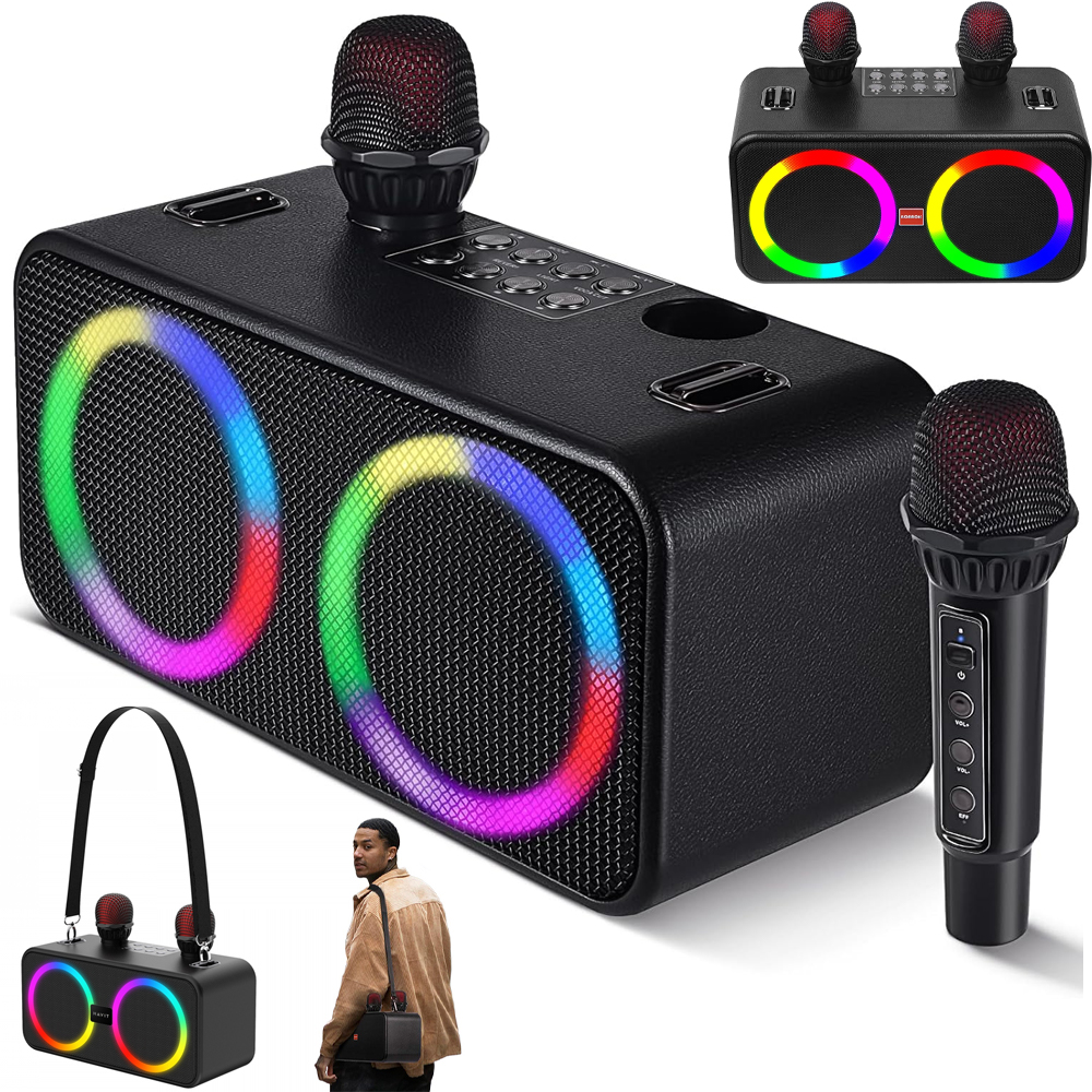 Sada Pro Karaoke 2X Mikrofony Bezdrátový Reproduktor Se Světelnými Efekty