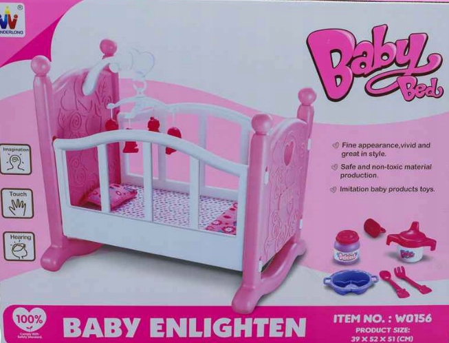 

Łóżeczko biało różowe dla Lalek z akcesoriami