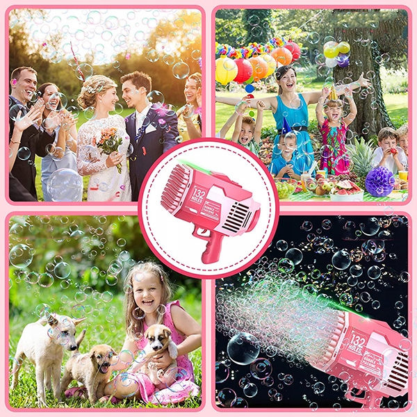 MASZYNA DO BANIEK BAZOOKA PISTOLET NA BAŃKI MYDLANE 132 OTWORY LED AUTOMAT Kolor odcienie różu