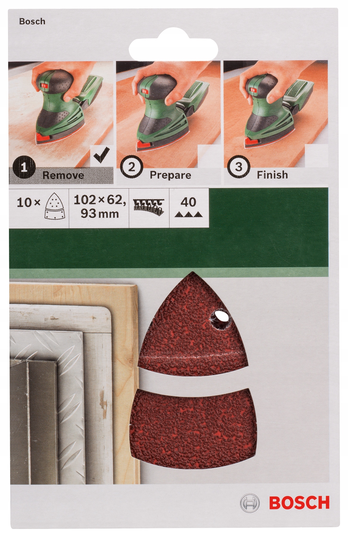 Zestaw 10 Papierów ściernych 102x62/93mm P240 11 otworów 2609256A66
