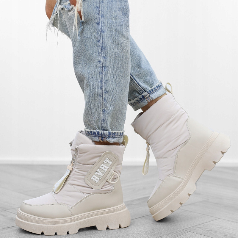 Beżowe śniegowce damskie ocieplane napisy 5707 r37 Długość wkładki 24 cm