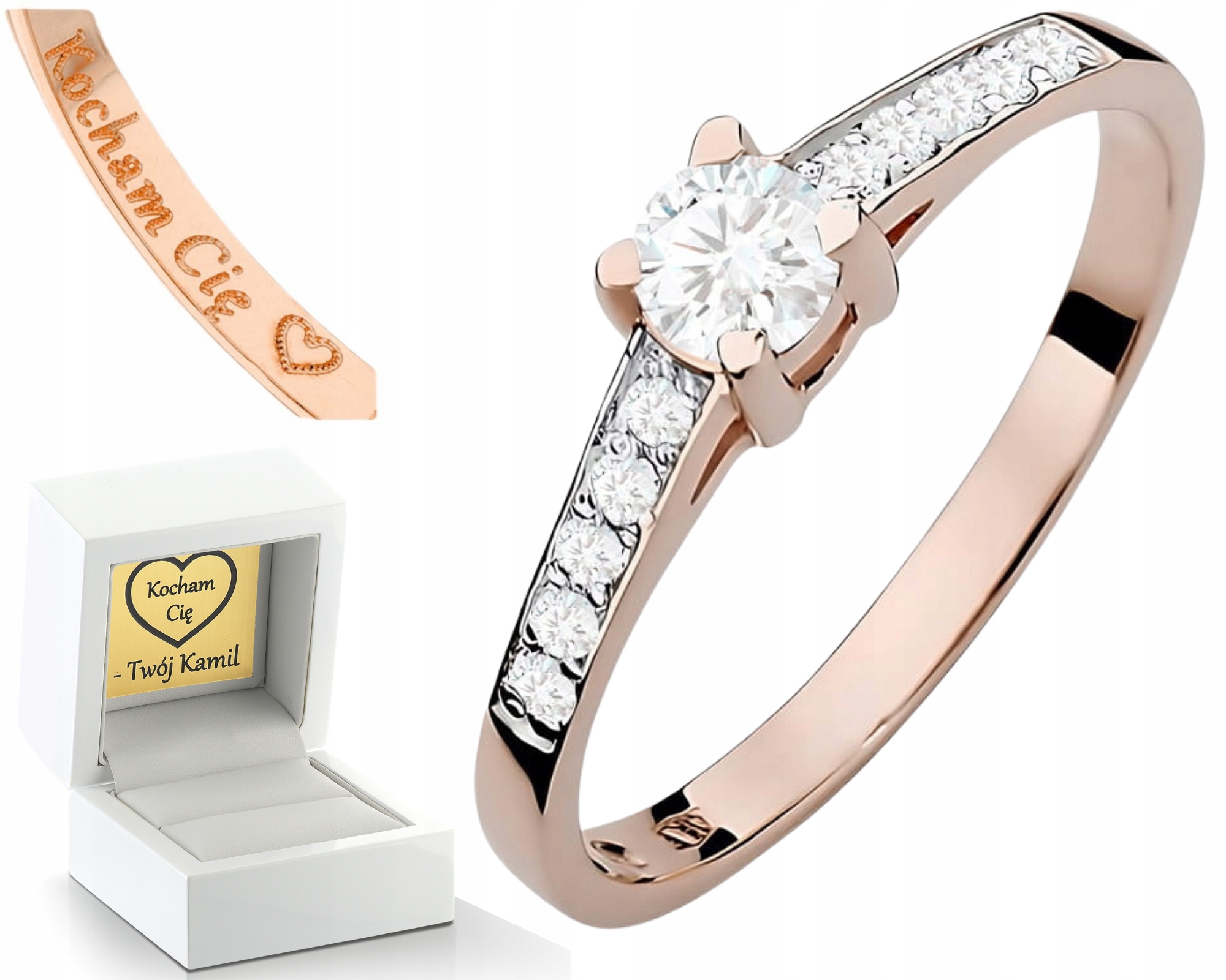 Růžové Zlato Prstýnek 0,585 Laboratorní Diamanty 0,45 Ct Gravírování