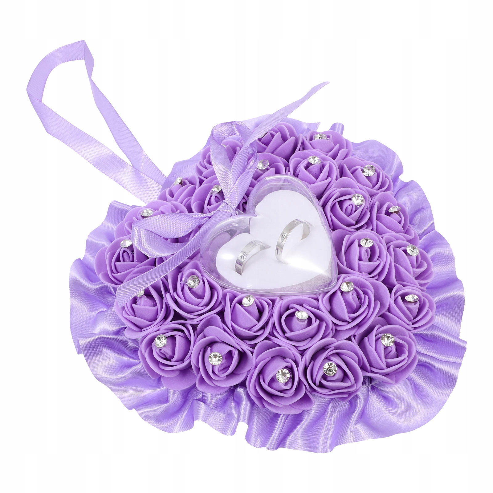 PODUSZKA NA OBRĄCZKI Z FIOLETOWĄ RÓŻĄ I KRYSZTAŁKAMI
