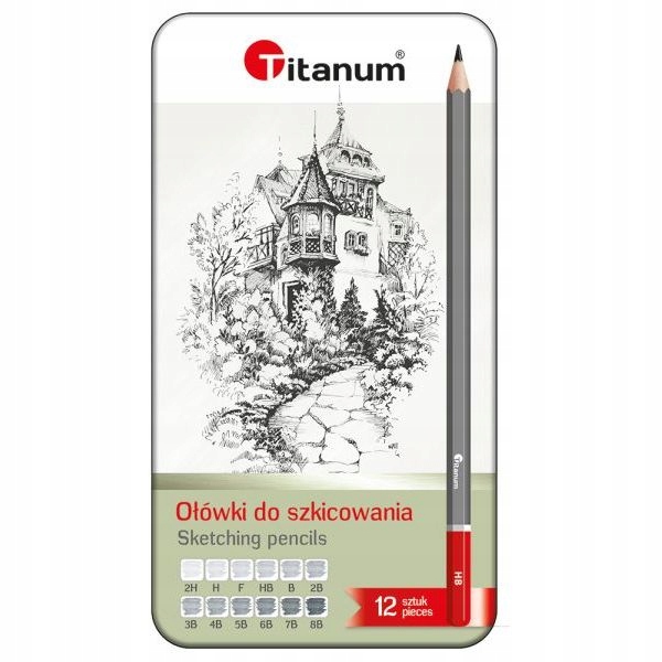 

Ołówki do szkicowania 12 szt w metalowym opakowani