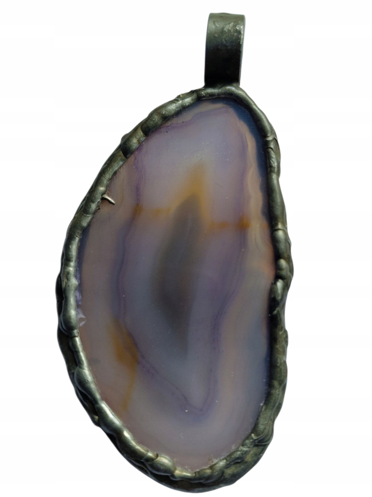 Vintage Chalcedon Přírodní Obrovský Přívěsek Cín Ručně Vyrobený