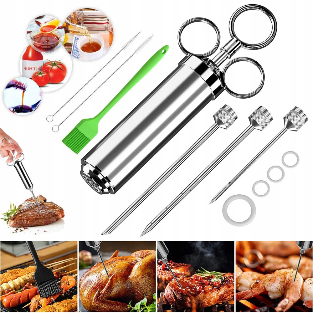 3 Jehly Ocel Injekční stříkačka pro peklování nástřiku masa Marinádou Injekční stříkačka