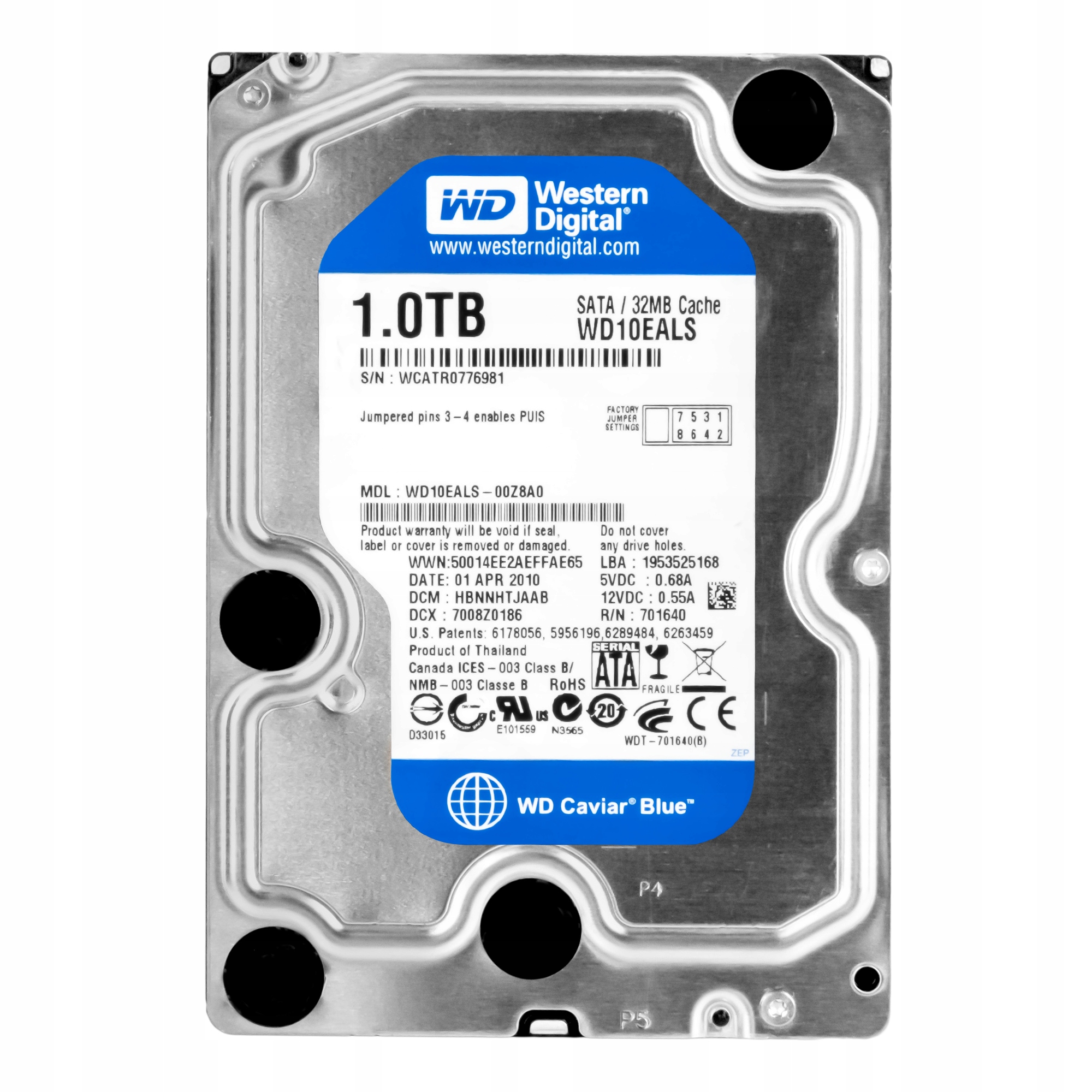 Wd Blue 1TB 7.2K 32MB Sata II 3.5'' WD10EALS
