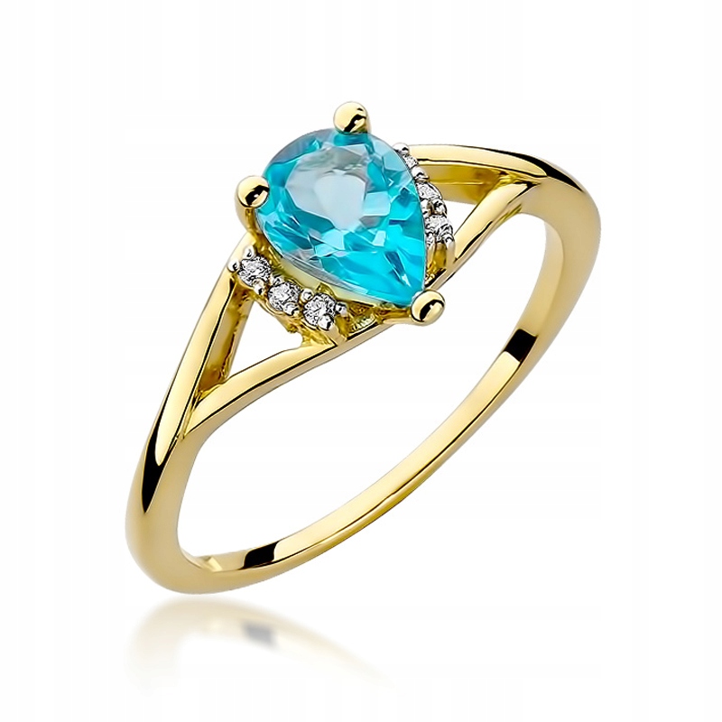 

Złoty Pierścionek pr585 Topaz Brylanty Grawer
