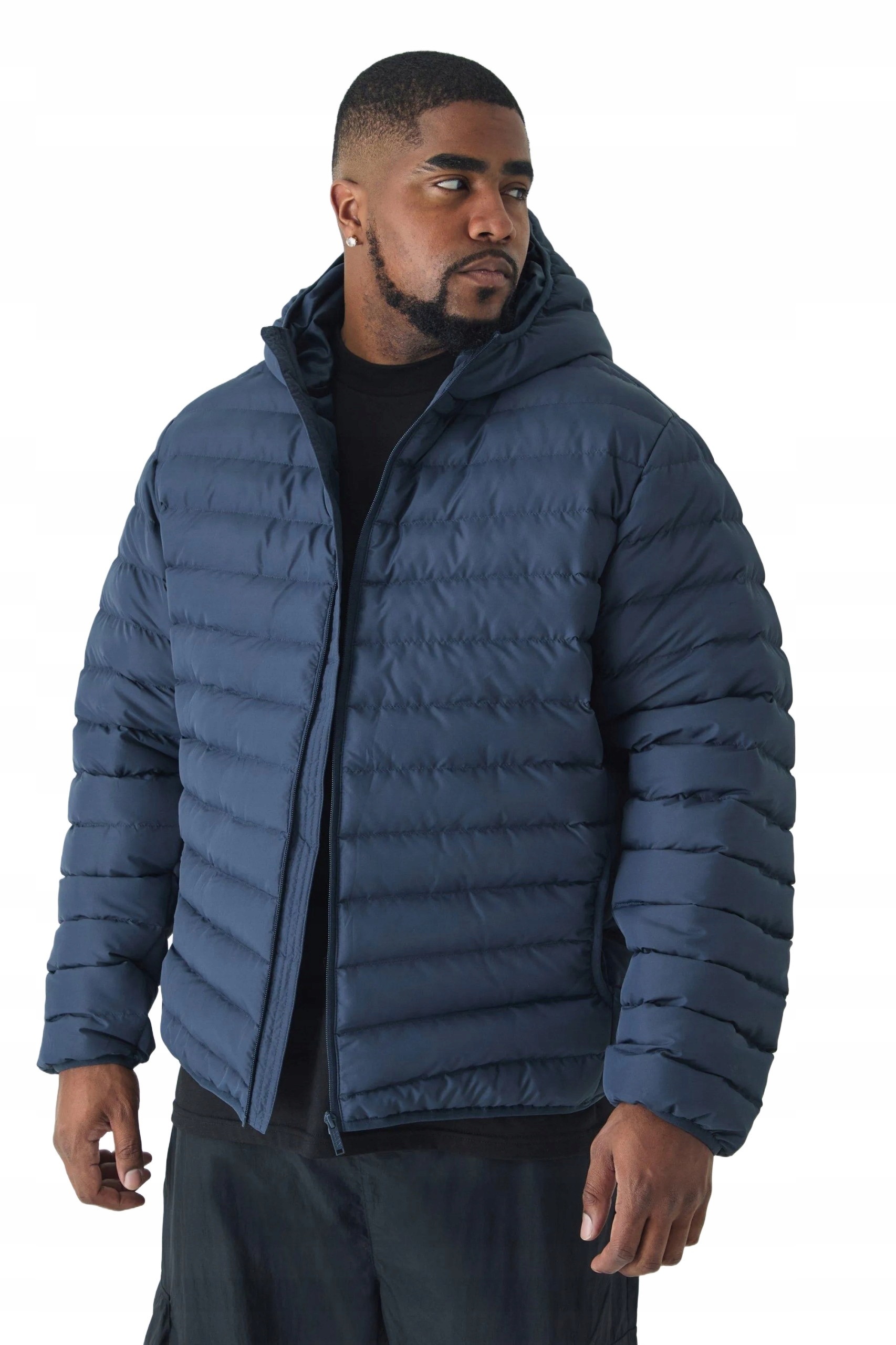 Boohooman Pánská Prošívaná Bunda S Kapucí Tmavě Modrá Plus Size XXL Z3A