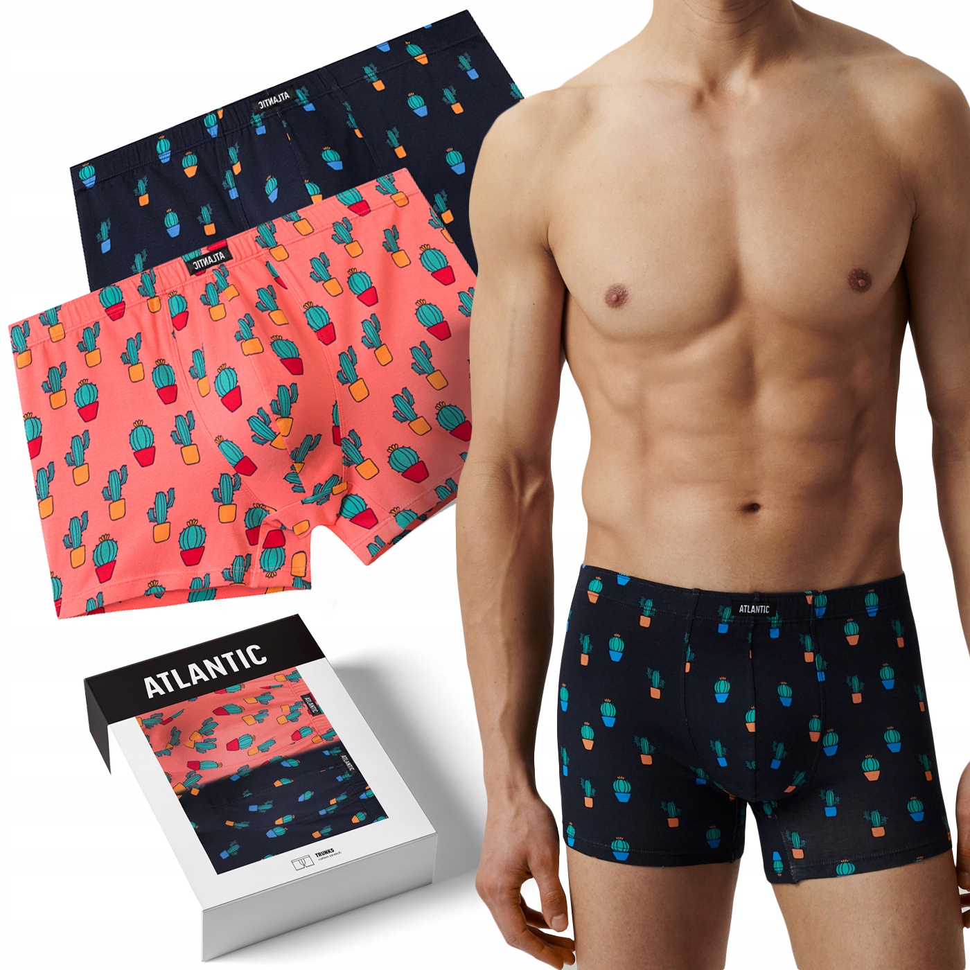 Atlantic 2MHH-005 pánské boxerky přiléhavé šortky s kaktusy 2-PAK XL