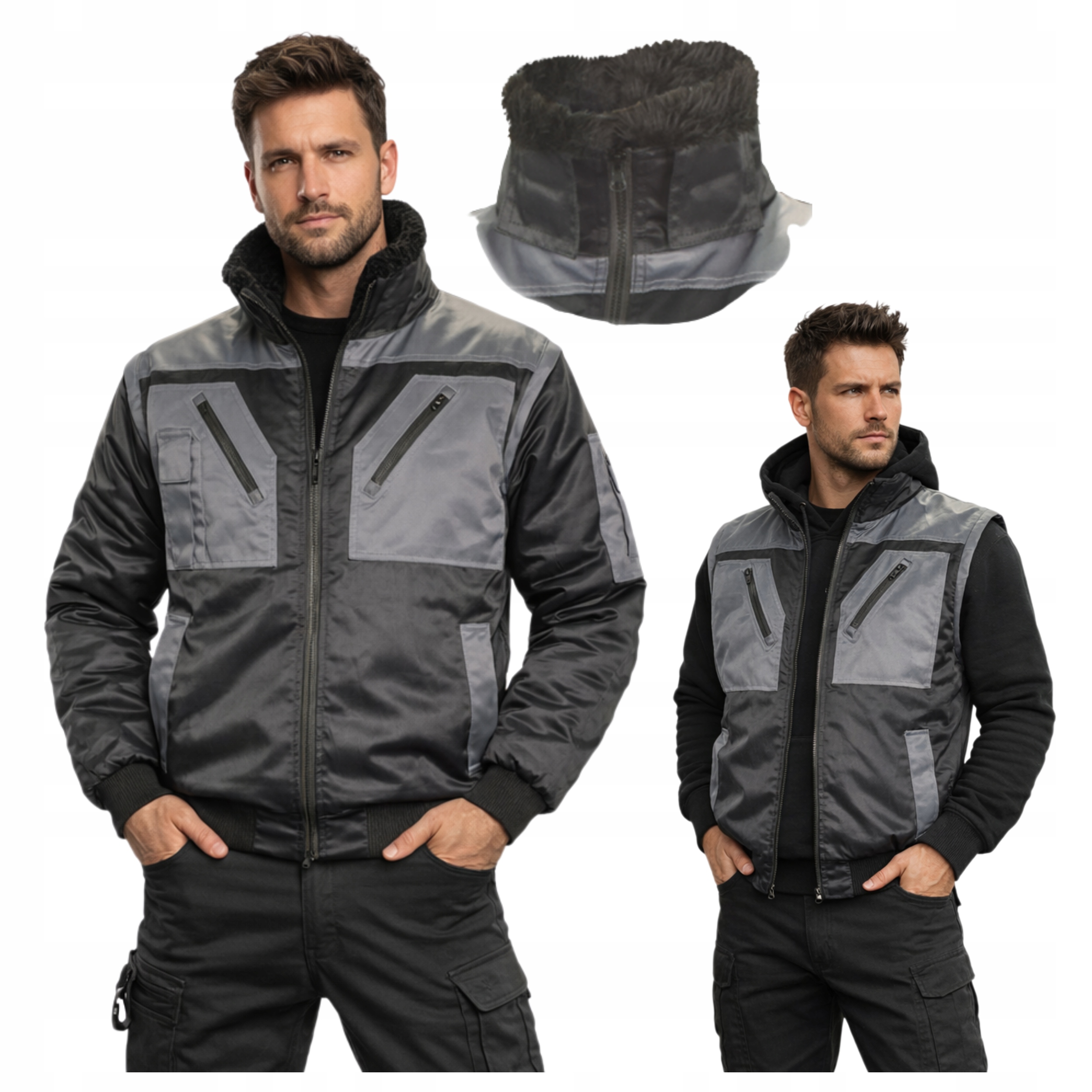 Pánská Zimní Zateplená pracovní bunda Odnímatelné Rukávy bez rukávů 3v1