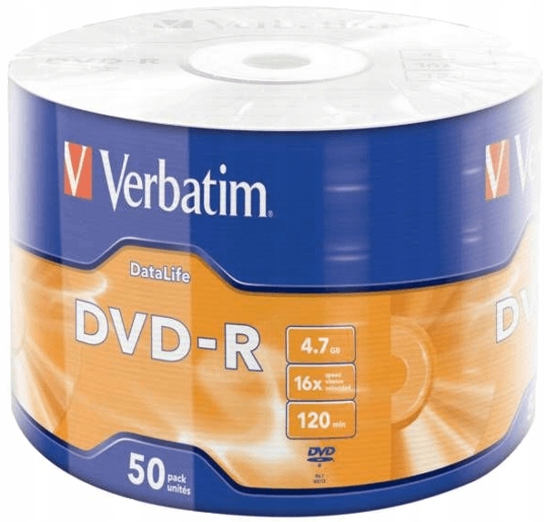 

Płyty Dvd-r Verbatim 4,7GB x1 50 sztuk Najlepsze