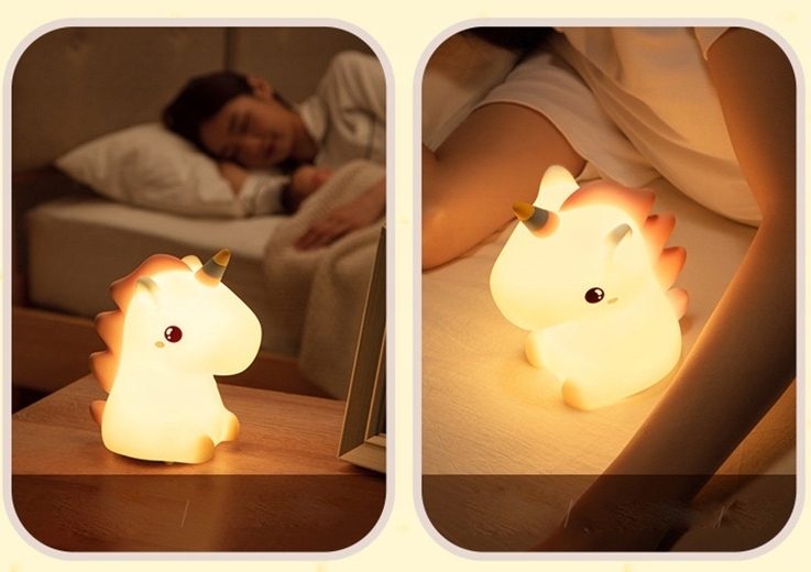 LAMPKA NOCNA DLA DZIECI KOLOROWA SILIKONOWA JEDNOROŻEC LED RGB KOLORY Długość/wysokość 11 cm