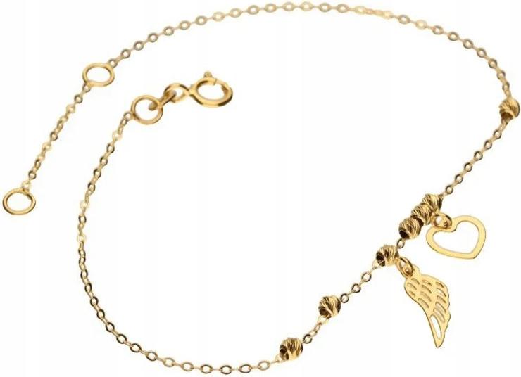 Zlatý náramek 585 celebrity kuličky přívěsky křídlo srdce 0,99 g