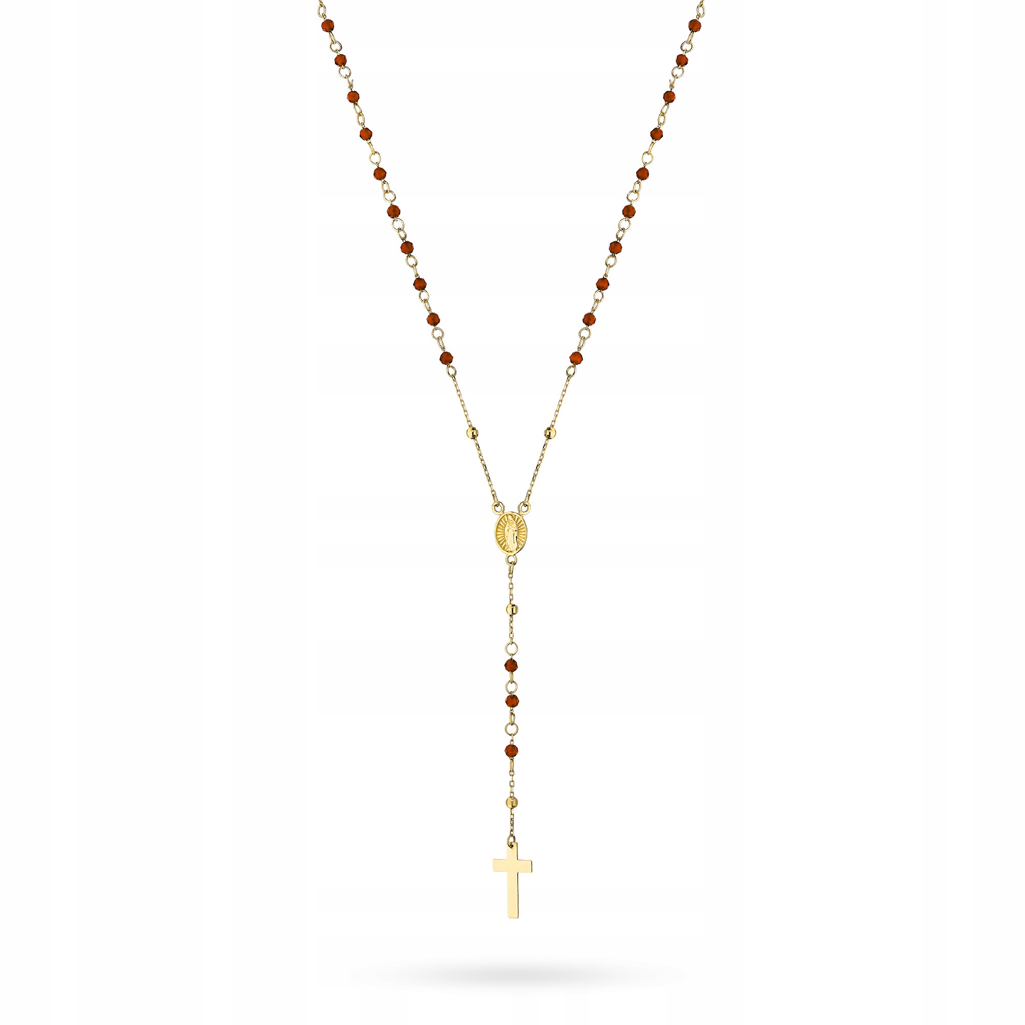 Zlatý Náhrdelník Dámský pr. 585 Růženec na krk Červené Korálky 14k