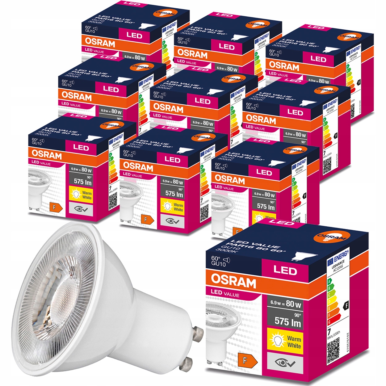 

10x Żarówka Led GU10 6,9W 80W 575lm 3000K Osram