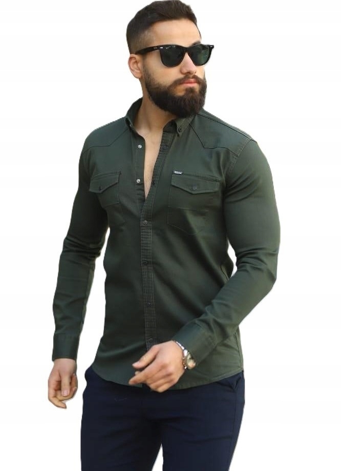 Pánská džínová košile Barva khaki Bavlněná Druky ErnestoMen 5XL