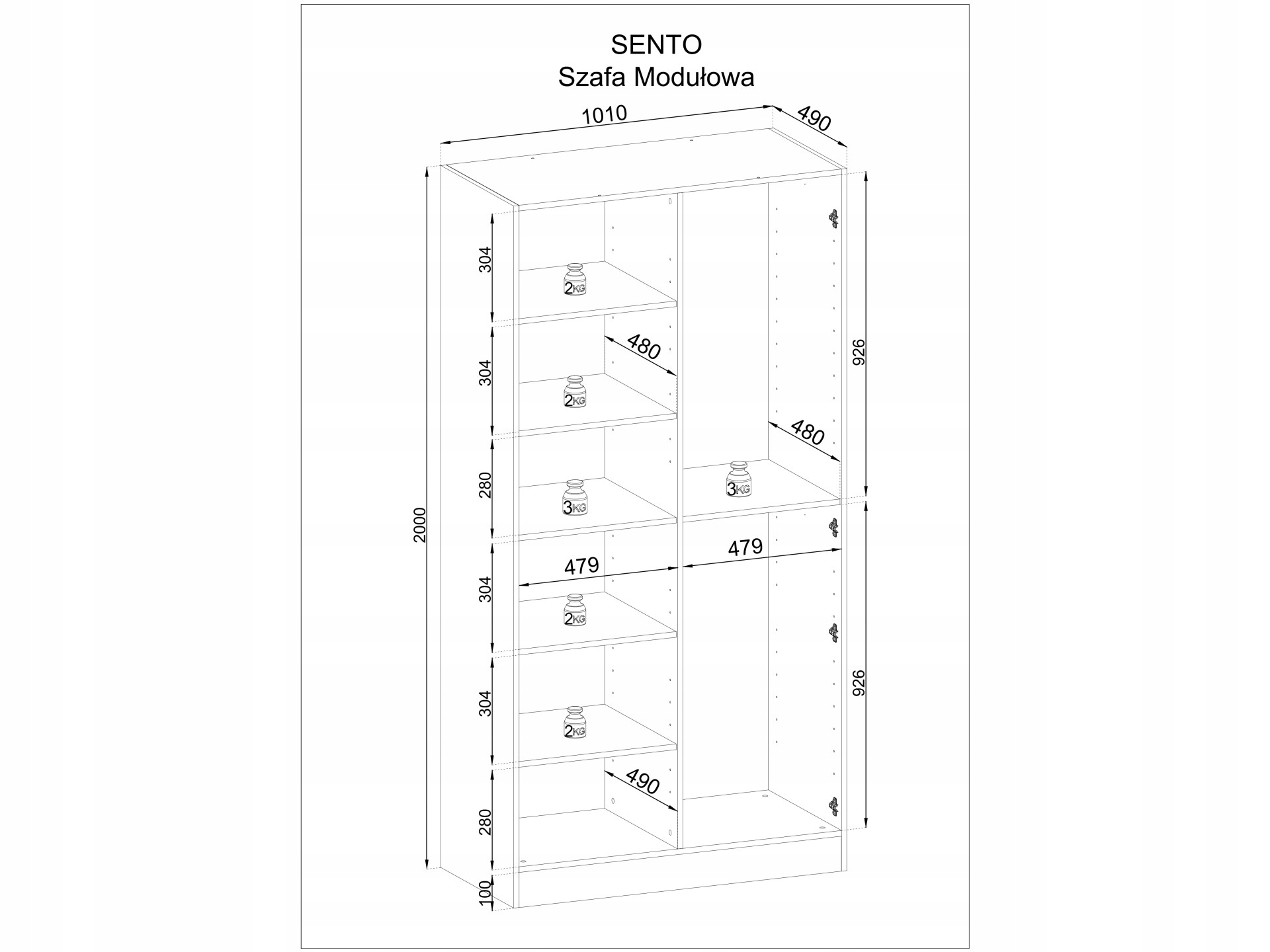 Szafa Modułowa dwudrzwiowa NOVA 100 cm Czarna Z Półkami Ryfel Lamele Szerokość mebla 101 cm