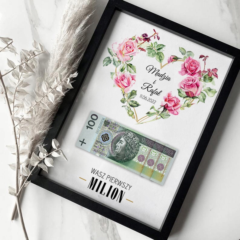 PLAKAT + RAMKA WASZ PIERWSZY MILION PREZENT NA ŚLUB DLA NOWOŻEŃCÓW A4 Kod producenta PLAKAT WASZ PIERWSZY MILION ŚLUB