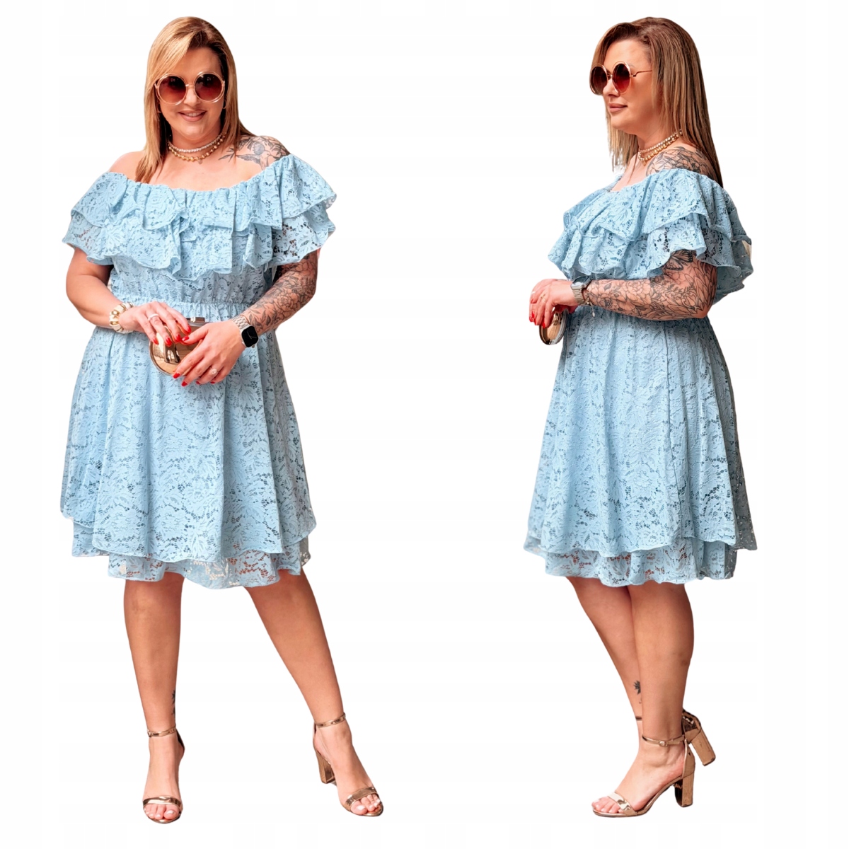Šaty Velké velikosti Plus Size Dámská Cavaricci Španělka Krajka Světle Modrá