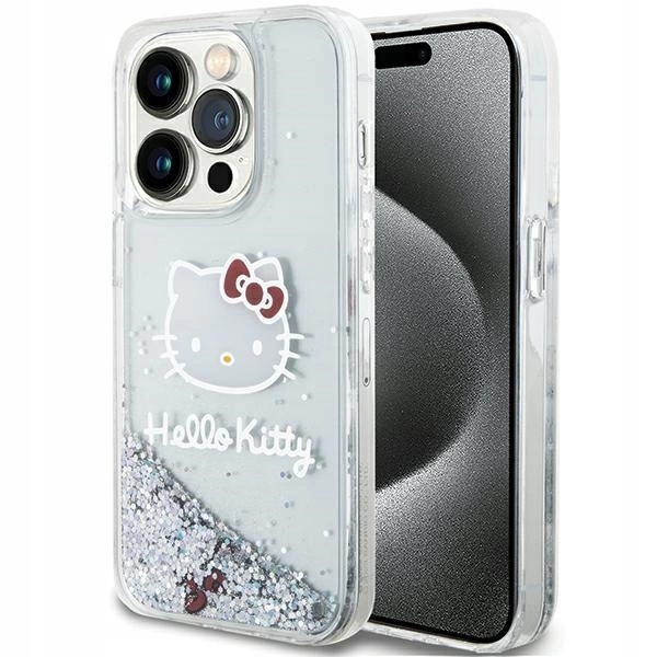 Pouzdro Hello Kitty Liquid Glitter Charms Kitty Head pro iPhone 13 Pro Max sr