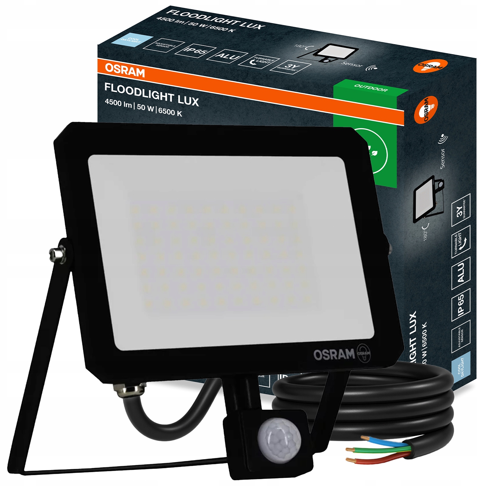 Led reflektor Halogen Reflektor 50W 6500K 4500lm IP65 Snímač pohybu Osram